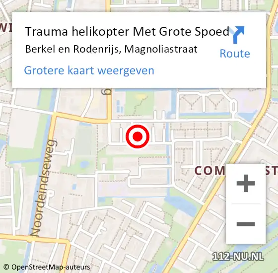 Locatie op kaart van de 112 melding: Trauma helikopter Met Grote Spoed Naar Berkel en Rodenrijs, Magnoliastraat op 4 november 2023 18:36