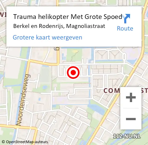 Locatie op kaart van de 112 melding: Trauma helikopter Met Grote Spoed Naar Berkel en Rodenrijs, Magnoliastraat op 4 november 2023 18:37
