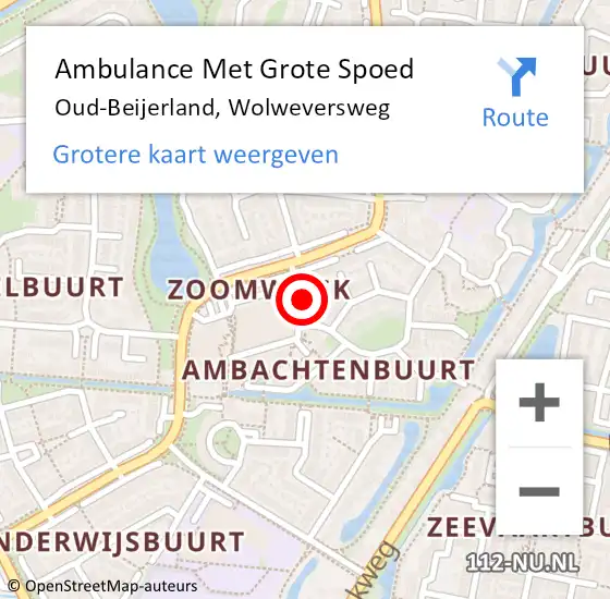 Locatie op kaart van de 112 melding: Ambulance Met Grote Spoed Naar Oud-Beijerland, Wolweversweg op 4 november 2023 18:58