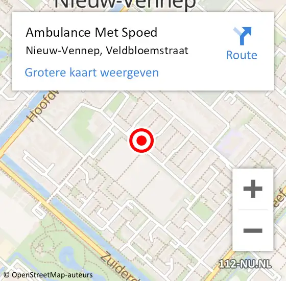 Locatie op kaart van de 112 melding: Ambulance Met Spoed Naar Nieuw-Vennep, Veldbloemstraat op 4 november 2023 18:59