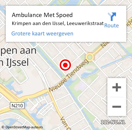 Locatie op kaart van de 112 melding: Ambulance Met Spoed Naar Krimpen aan den IJssel, Leeuwerikstraat op 4 november 2023 19:15