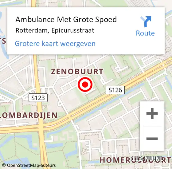 Locatie op kaart van de 112 melding: Ambulance Met Grote Spoed Naar Rotterdam, Epicurusstraat op 4 november 2023 20:28