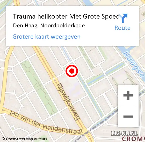 Locatie op kaart van de 112 melding: Trauma helikopter Met Grote Spoed Naar Den Haag, Noordpolderkade op 4 november 2023 20:30