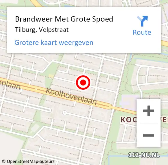 Locatie op kaart van de 112 melding: Brandweer Met Grote Spoed Naar Tilburg, Velpstraat op 4 november 2023 20:45