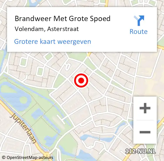 Locatie op kaart van de 112 melding: Brandweer Met Grote Spoed Naar Volendam, Asterstraat op 14 september 2014 01:37