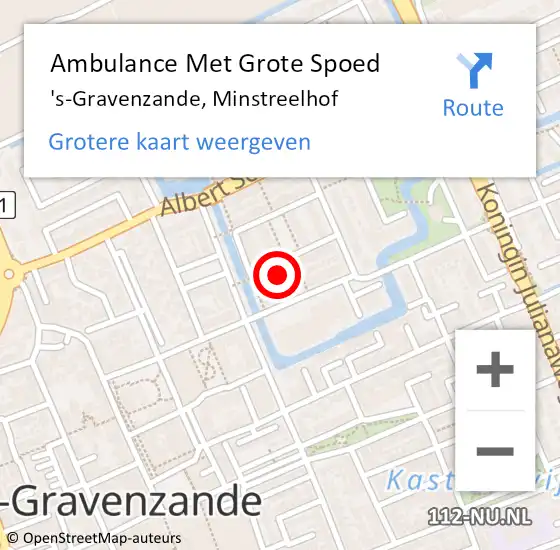 Locatie op kaart van de 112 melding: Ambulance Met Grote Spoed Naar 's-Gravenzande, Minstreelhof op 4 november 2023 21:11