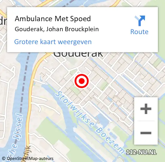 Locatie op kaart van de 112 melding: Ambulance Met Spoed Naar Gouderak, Johan Brouckplein op 4 november 2023 21:22