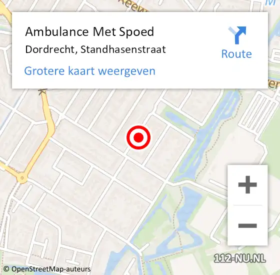 Locatie op kaart van de 112 melding: Ambulance Met Spoed Naar Dordrecht, Standhasenstraat op 4 november 2023 21:25