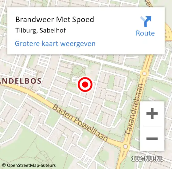 Locatie op kaart van de 112 melding: Brandweer Met Spoed Naar Tilburg, Sabelhof op 4 november 2023 21:32