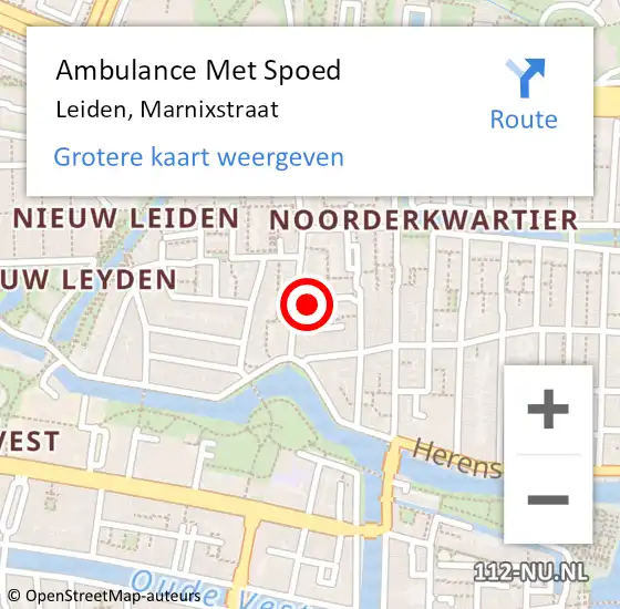 Locatie op kaart van de 112 melding: Ambulance Met Spoed Naar Leiden, Marnixstraat op 4 november 2023 22:10