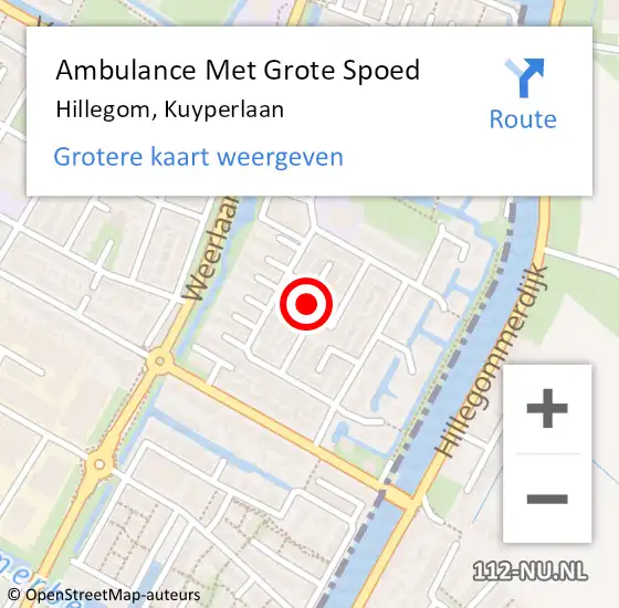 Locatie op kaart van de 112 melding: Ambulance Met Grote Spoed Naar Hillegom, Kuyperlaan op 4 november 2023 22:31