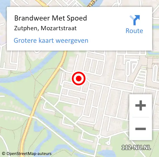 Locatie op kaart van de 112 melding: Brandweer Met Spoed Naar Zutphen, Mozartstraat op 4 november 2023 23:02