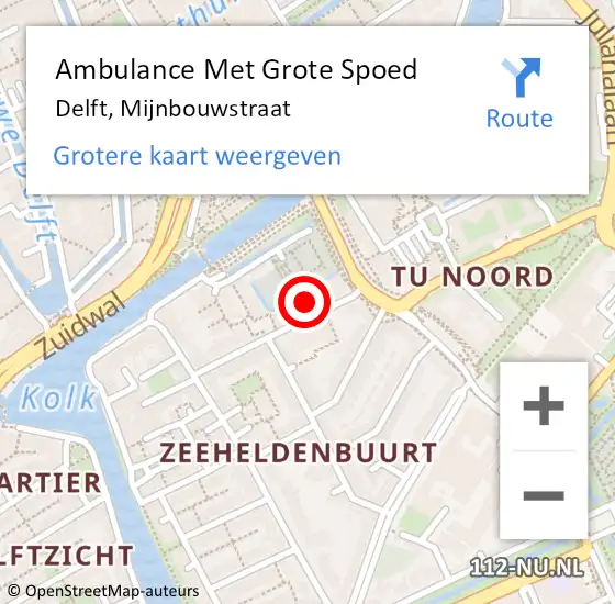 Locatie op kaart van de 112 melding: Ambulance Met Grote Spoed Naar Delft, Mijnbouwstraat op 4 november 2023 23:20