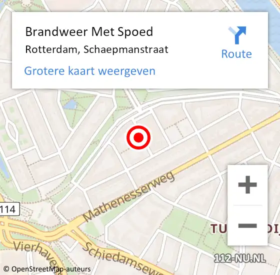 Locatie op kaart van de 112 melding: Brandweer Met Spoed Naar Rotterdam, Schaepmanstraat op 4 november 2023 23:42