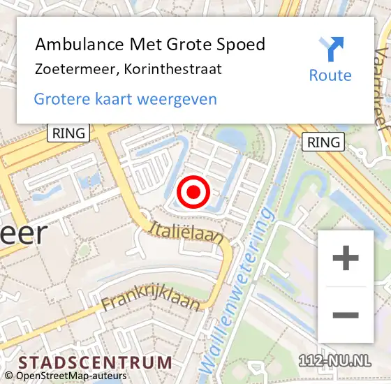 Locatie op kaart van de 112 melding: Ambulance Met Grote Spoed Naar Zoetermeer, Korinthestraat op 4 november 2023 23:59