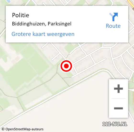 Locatie op kaart van de 112 melding: Politie Biddinghuizen, Parksingel op 5 november 2023 00:10