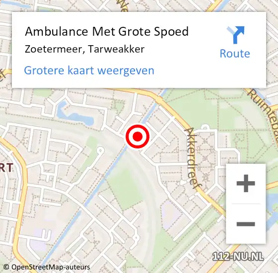 Locatie op kaart van de 112 melding: Ambulance Met Grote Spoed Naar Zoetermeer, Tarweakker op 5 november 2023 02:06