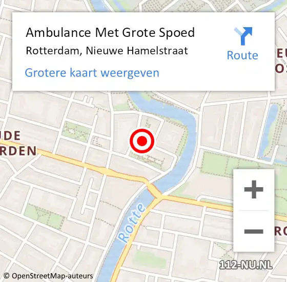 Locatie op kaart van de 112 melding: Ambulance Met Grote Spoed Naar Rotterdam, Nieuwe Hamelstraat op 5 november 2023 02:57