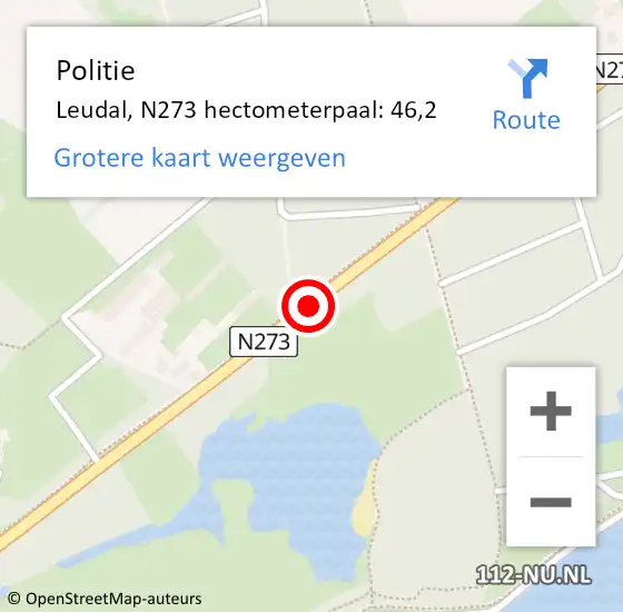 Locatie op kaart van de 112 melding: Politie Leudal, N273 hectometerpaal: 46,2 op 5 november 2023 03:15