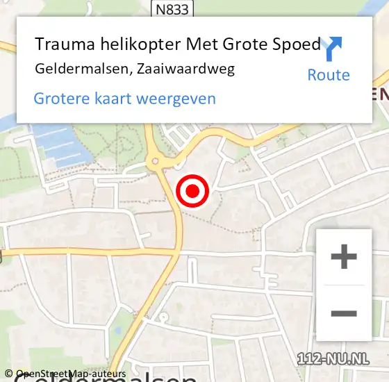 Locatie op kaart van de 112 melding: Trauma helikopter Met Grote Spoed Naar Geldermalsen, Zaaiwaardweg op 5 november 2023 03:43