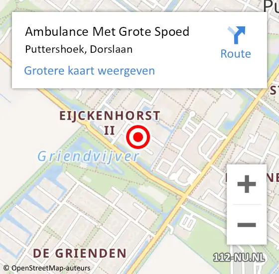 Locatie op kaart van de 112 melding: Ambulance Met Grote Spoed Naar Puttershoek, Dorslaan op 5 november 2023 05:12