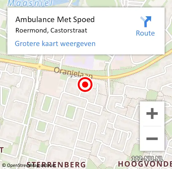 Locatie op kaart van de 112 melding: Ambulance Met Spoed Naar Roermond, Castorstraat op 5 november 2023 07:04