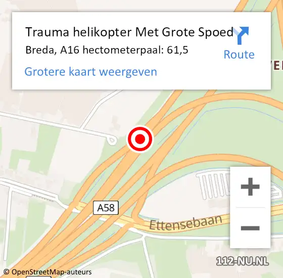 Locatie op kaart van de 112 melding: Trauma helikopter Met Grote Spoed Naar Breda, A16 hectometerpaal: 61,5 op 5 november 2023 07:12