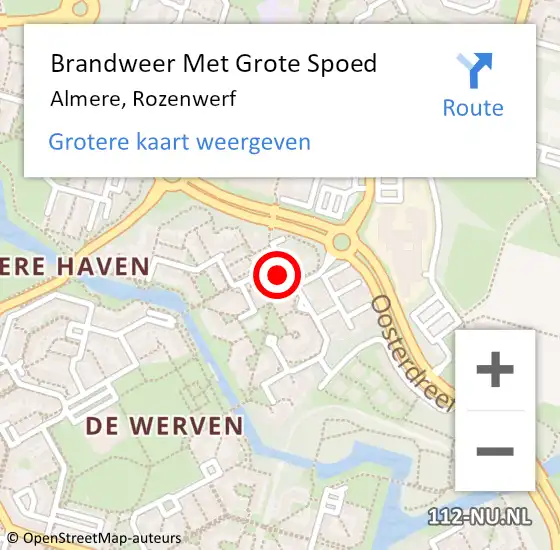 Locatie op kaart van de 112 melding: Brandweer Met Grote Spoed Naar Almere, Rozenwerf op 5 november 2023 07:12