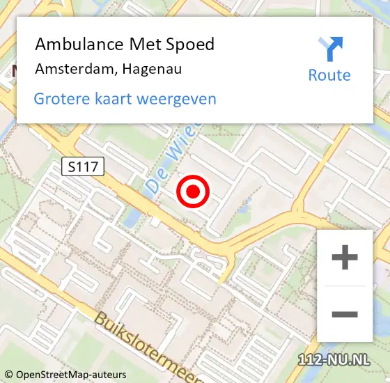 Locatie op kaart van de 112 melding: Ambulance Met Spoed Naar Amsterdam, Hagenau op 5 november 2023 07:37
