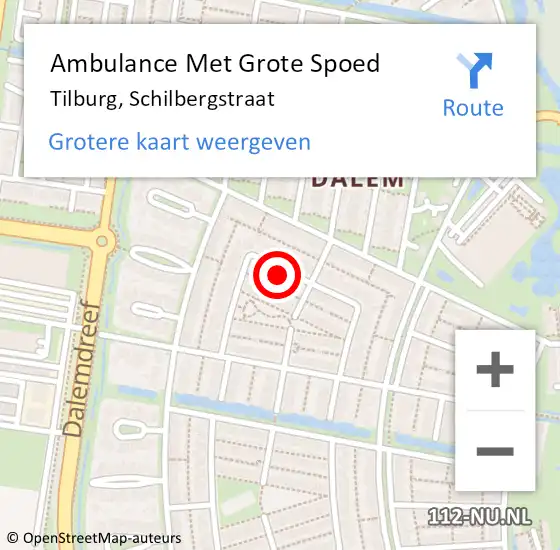 Locatie op kaart van de 112 melding: Ambulance Met Grote Spoed Naar Tilburg, Schilbergstraat op 14 september 2014 02:44