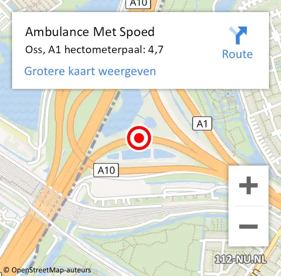 Locatie op kaart van de 112 melding: Ambulance Met Spoed Naar Oss, A1 hectometerpaal: 4,7 op 5 november 2023 08:24