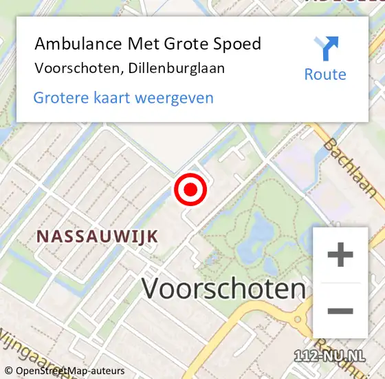 Locatie op kaart van de 112 melding: Ambulance Met Grote Spoed Naar Voorschoten, Dillenburglaan op 5 november 2023 08:25