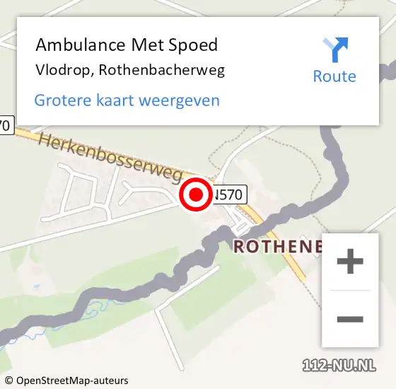 Locatie op kaart van de 112 melding: Ambulance Met Spoed Naar Vlodrop, Rothenbacherweg op 5 november 2023 08:46