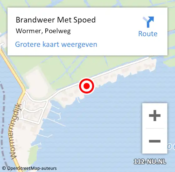 Locatie op kaart van de 112 melding: Brandweer Met Spoed Naar Wormer, Poelweg op 5 november 2023 08:47