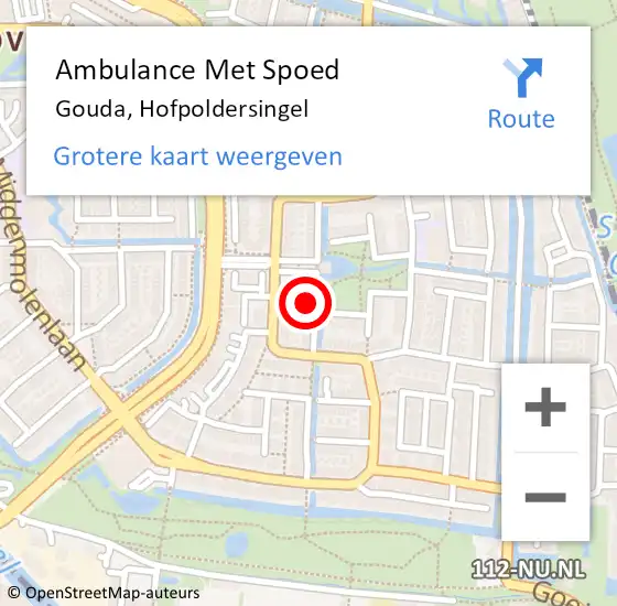 Locatie op kaart van de 112 melding: Ambulance Met Spoed Naar Gouda, Hofpoldersingel op 5 november 2023 09:07