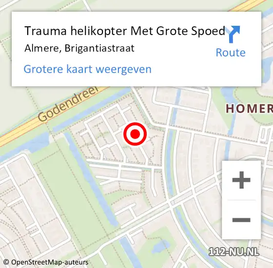 Locatie op kaart van de 112 melding: Trauma helikopter Met Grote Spoed Naar Almere, Brigantiastraat op 5 november 2023 09:19