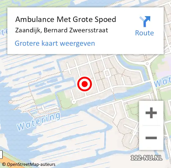 Locatie op kaart van de 112 melding: Ambulance Met Grote Spoed Naar Zaandijk, Bernard Zweersstraat op 5 november 2023 09:25