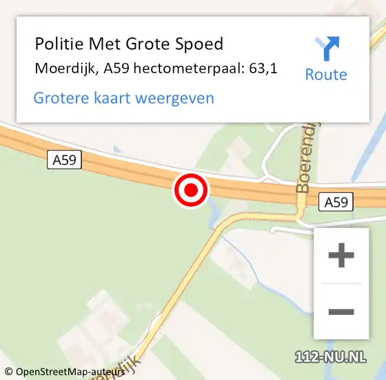 Locatie op kaart van de 112 melding: Politie Met Grote Spoed Naar Moerdijk, A59 hectometerpaal: 63,1 op 5 november 2023 09:30