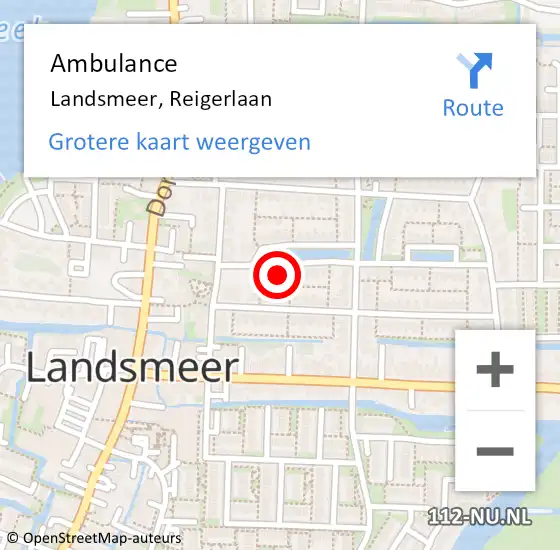 Locatie op kaart van de 112 melding: Ambulance Landsmeer, Reigerlaan op 5 november 2023 10:55