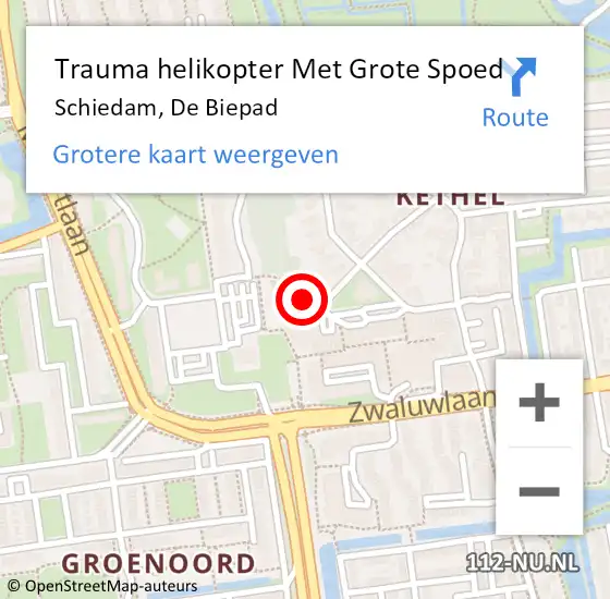 Locatie op kaart van de 112 melding: Trauma helikopter Met Grote Spoed Naar Schiedam, De Biepad op 5 november 2023 10:56