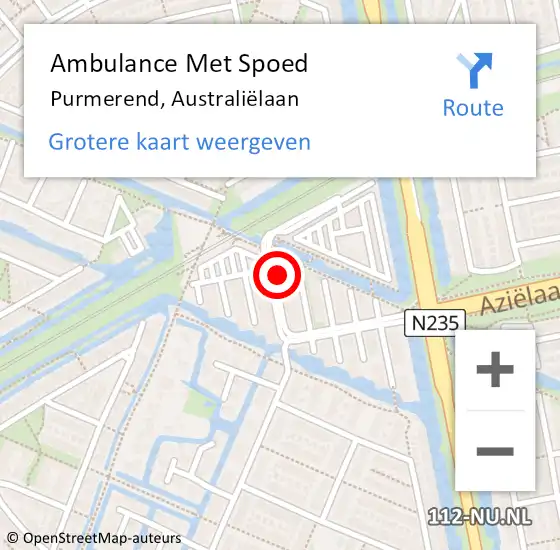 Locatie op kaart van de 112 melding: Ambulance Met Spoed Naar Purmerend, Australiëlaan op 5 november 2023 11:17