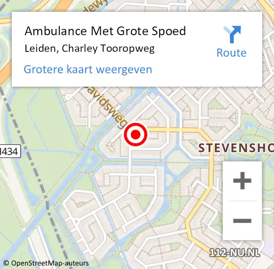 Locatie op kaart van de 112 melding: Ambulance Met Grote Spoed Naar Leiden, Charley Tooropweg op 5 november 2023 11:45