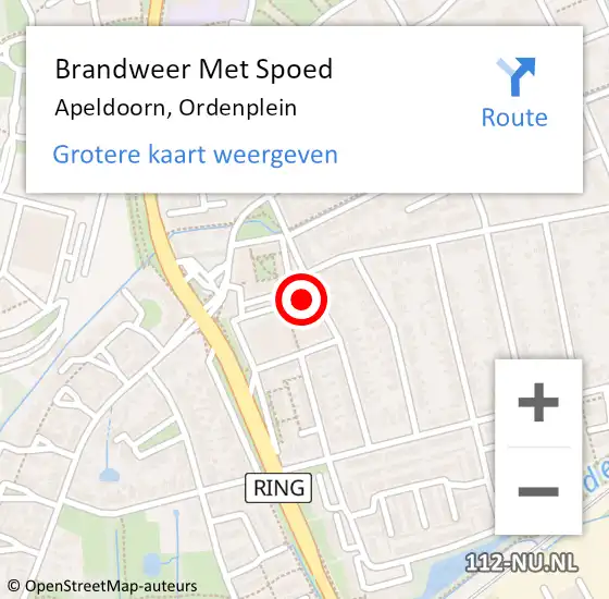 Locatie op kaart van de 112 melding: Brandweer Met Spoed Naar Apeldoorn, Ordenplein op 5 november 2023 11:46