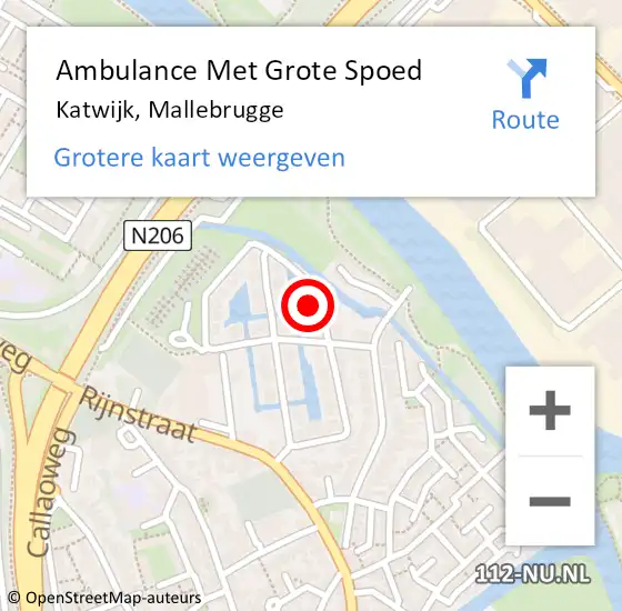 Locatie op kaart van de 112 melding: Ambulance Met Grote Spoed Naar Katwijk, Mallebrugge op 5 november 2023 11:51