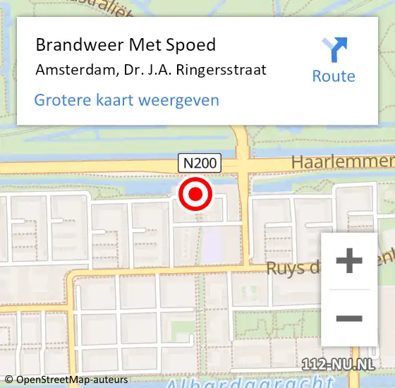 Locatie op kaart van de 112 melding: Brandweer Met Spoed Naar Amsterdam, Dr. J.A. Ringersstraat op 5 november 2023 12:02