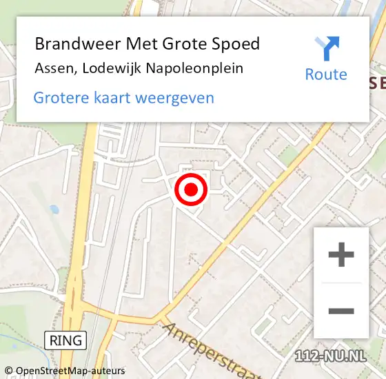 Locatie op kaart van de 112 melding: Brandweer Met Grote Spoed Naar Assen, Lodewijk Napoleonplein op 14 september 2014 03:31