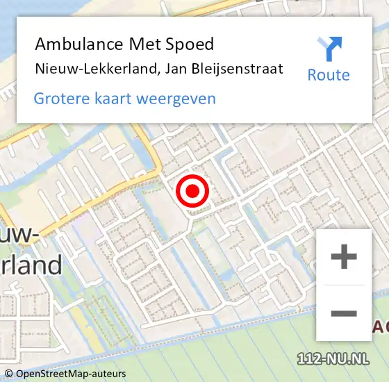 Locatie op kaart van de 112 melding: Ambulance Met Spoed Naar Nieuw-Lekkerland, Jan Bleijsenstraat op 14 september 2014 03:33