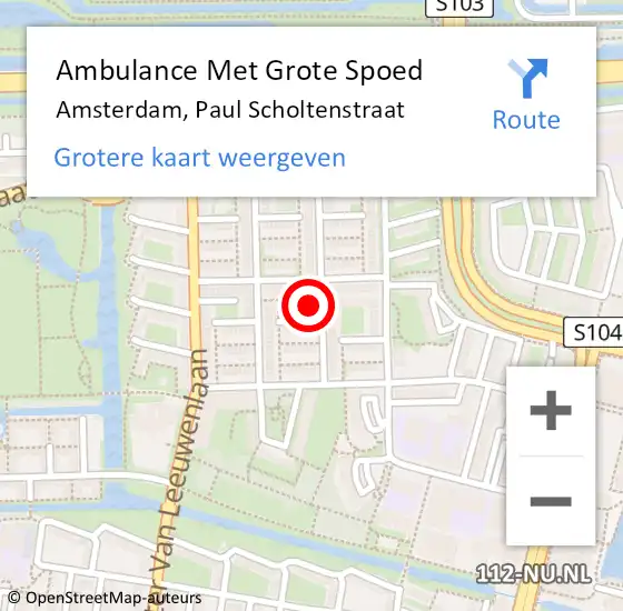 Locatie op kaart van de 112 melding: Ambulance Met Grote Spoed Naar Amsterdam, Paul Scholtenstraat op 5 november 2023 12:24