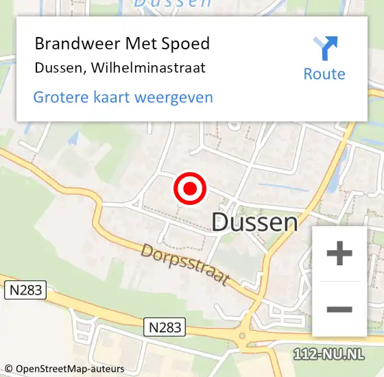 Locatie op kaart van de 112 melding: Brandweer Met Spoed Naar Dussen, Wilhelminastraat op 5 november 2023 12:52