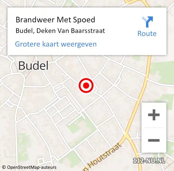 Locatie op kaart van de 112 melding: Brandweer Met Spoed Naar Budel, Deken Van Baarsstraat op 5 november 2023 13:38